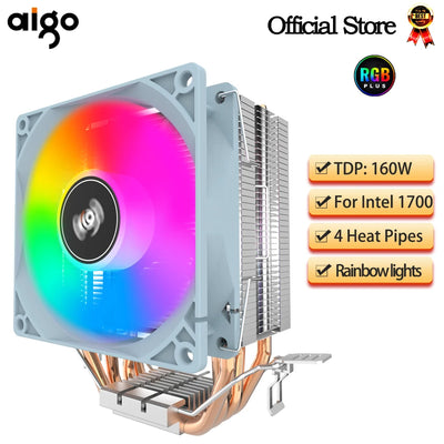 Aigo CPU Cooler 2 4 6 Heat Pipes PC Radiator Cooling 3PIN PWM Silent Rgb Fan For Intel  1700 1150 1155 1156 1366 AM2/AM3