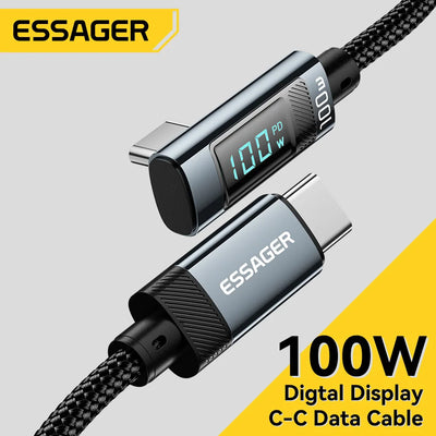 Essager PD100W USB C to Type C Cable Fast Charging Cable 90 Degree Elbow With Display For Iphone 15 Huawei Samsung Macbo