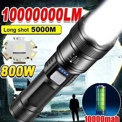5000LM Ultra Bright Tactical Light Built-in Battery Powerful P70 Led Flashlights Emergency Spotlights Telescopic Zoom Light