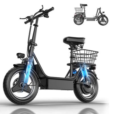 Electric Scooter with Basket for Adults, 650W Peak Motor, Full Suspension, Motor Escooter Suitable for Commutting Travel