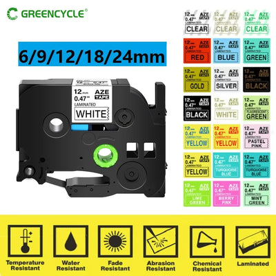 GREENCYCLE 1Pcs 6mm/9mm/12mm 231 Label Tape Compatible for Brother P-Touch Label Maker for TZ TZE 131 231 431 531 631 73