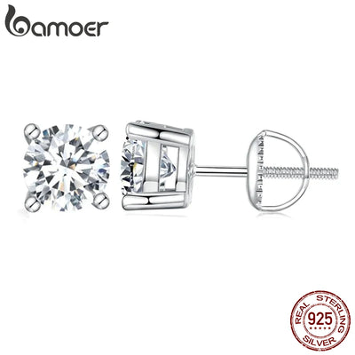 BAMOER 4 Prongs Moissanite Earrings for Women Solid 925 Sterling Silver 2CT VVS1 Lab Diamond Sparkling Classic Wedding J
