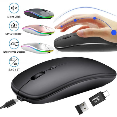Rechargeable Wireless Mouse Bluetooth-compatible 2.4GHz Dual Modes Computer Mice with Nano Receiver for PC Laptop Macboo