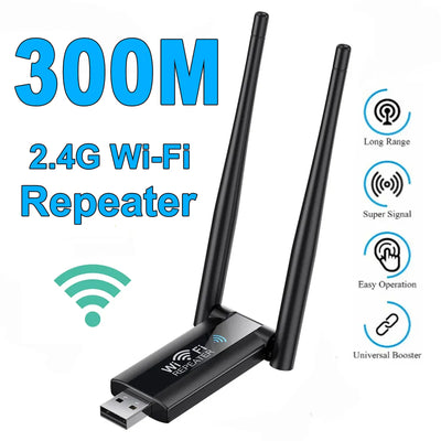 2.4G 300Mbps Wireless USB WiFi Repeater Extender WiFi Signal Amplifier Booster Long Range Wi-Fi Router Home Network Exte