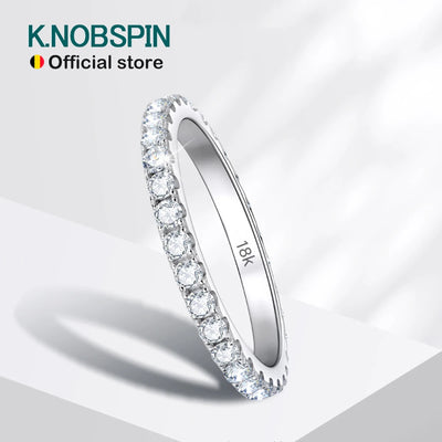 KNOBSPIN 2mm D Color Moissanite Ring 925 Sterling Sliver Solid 18k White Gold Eternity Band Wedding Engagement Rings For