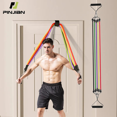 10-14pcs/Set Pull Rope Bodybuilding Resistance Bands Set Multi-function Tensioner Suit Muscle Training Belt Elastic Band