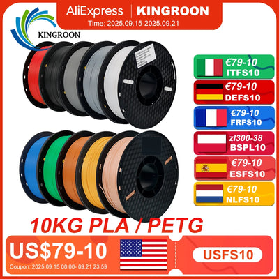KINGROON 22LBS PETG or PLA filament 3D Printer Filament 10 Rolls 1KG 1.75MM Eco-Friendly Good Toughness Mix Color Free S