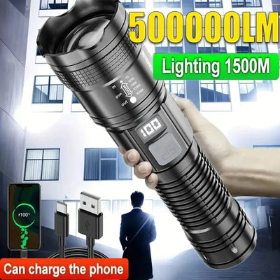 Super Bright Flashlight Digital Display Built-in Battery Rechargeable LED High Power Outdoor  Torch Lamp for Camping Lan