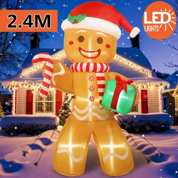 FT/2.4M Christmas Inflatables Gingerbread Man with Gift Pack Outdoor Decorations