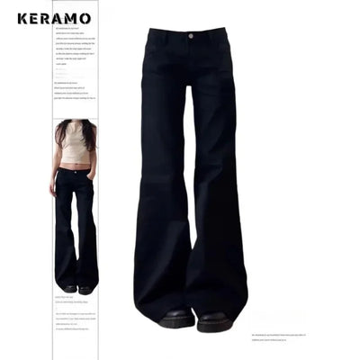 Normcore Y2K Baggy Black Denim Trouser Washed Vintage Casual Minimalist Pants Grunge High Waist Solid Color Street Retro