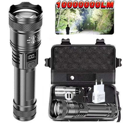 High-power Led Flashlight USB Rechargeable Torch with Display Zoomable Light with Battery Camping Hiking Lantern Emergen