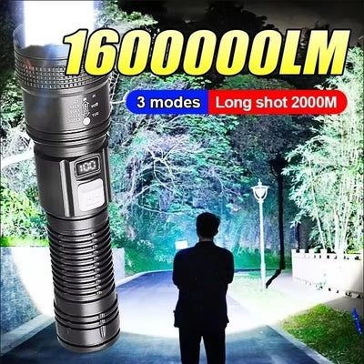 1600000 LM Super Bright Flashlight USB Rechargeable LED Long Range Tactical Torch Outdoor Waterproof Camping Fishing Lan