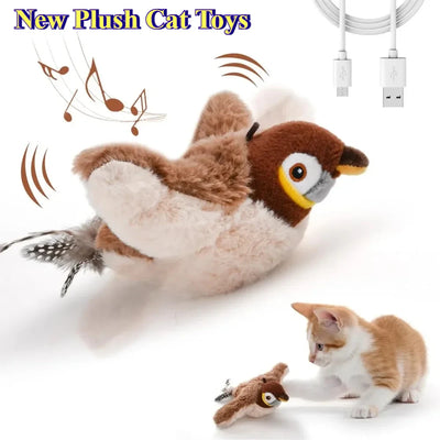 Hot Cat Interactive Toys Catnip Electric Pat Bird (with Catnip) Dog Cats Touch-Activated Squeaky Plush Toy Pet USB Recha