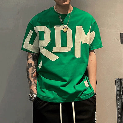 2023 Summer Casual All-match Trend Korean Fashion Short Sleeve Round Neck Solid Color Letter Printed Loose Fashion Youth