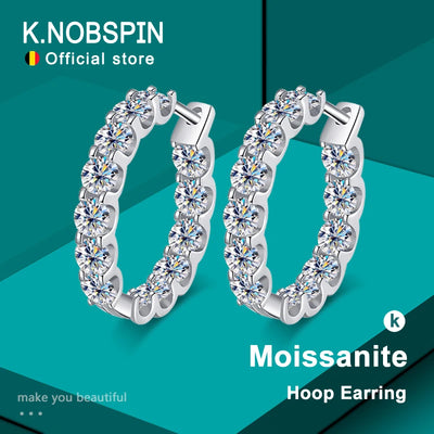 KNOBSPIN 2.6ct D Color Moissanite Earring 925 Sterling Sliver Plated White Gold Hoop Earring for Women Wedding Party Jew