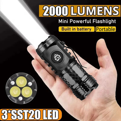 High Strong Power LED Flashlight Built-in Battery Type-C Rechargeable with Pen Clip Torch Outdoor Camping Emergency Lant