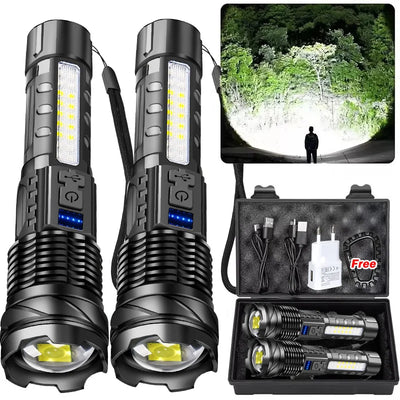 Powerful Flashlights Type C Rechargeable Zoom Torch Light High Power LED Flashlight Built-in Battery For Camping Emergen