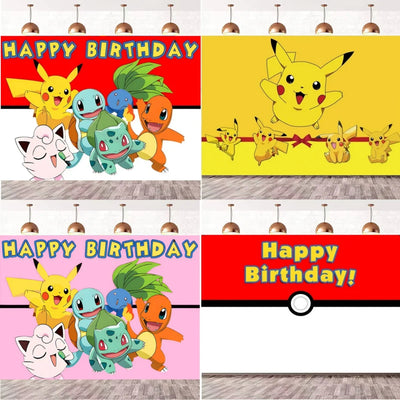 Pokemon Birthday Backdrop Pikachu Party Photography Background Wall Photo Studio Banner Poster Photo Studio Kid Gift Par