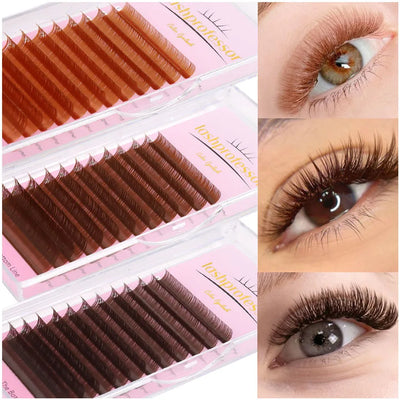 Brown Individual Eyelashes Extension 8-15 Mixed Lash Colorful Premium Dark Brown Lashes Soft Natural Mink False Eyelashe